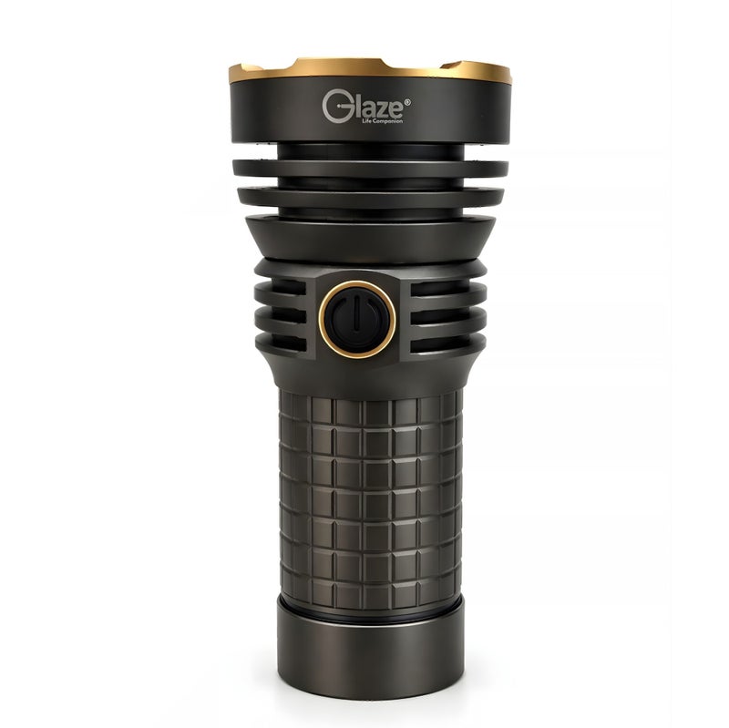 جليز مصباح يدوي LED قابل لإعادة الشحن، 4000 لومن، بطارية 10000 مللي أمبير، شحن سريع من النوع C، وظيفة بنك الطاقة، 8 أوضاع إضاءة، مدى 2000 متر، هيكل من الألومنيوم، ضمان لمدة عامين - Image 1